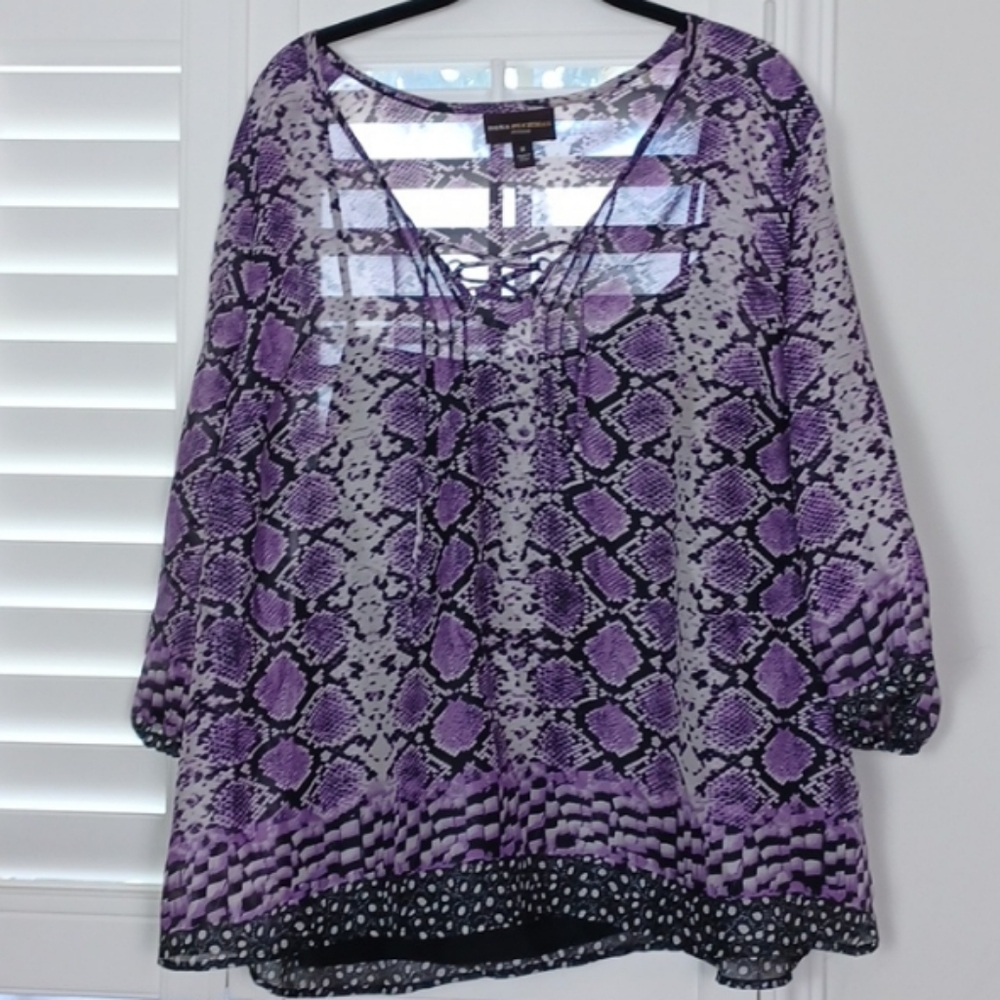 DANA BUCHMAN Purple & Black Snakeskin Print Blouse SZ 1X